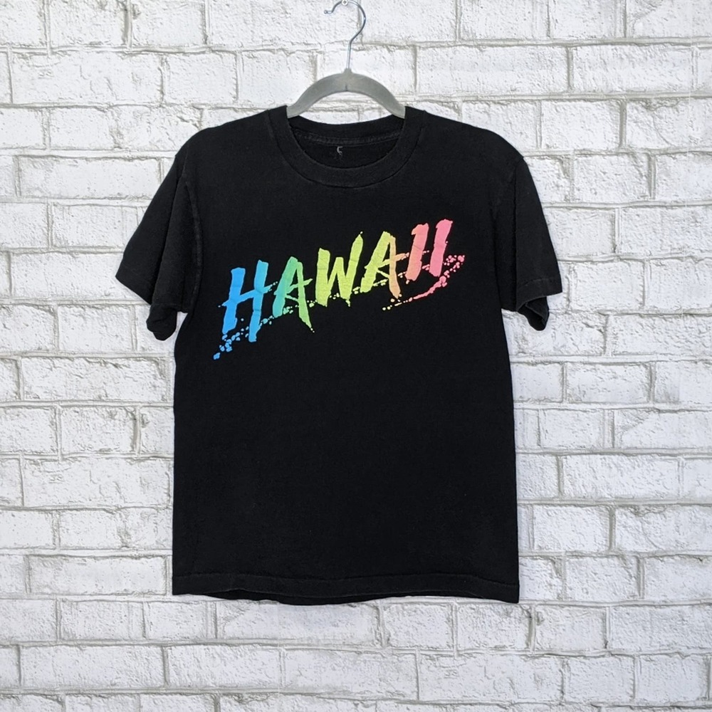 Vtg Hawaii Puff Print Rainbow Neon Single Stitch Vintage Crewneck Nature